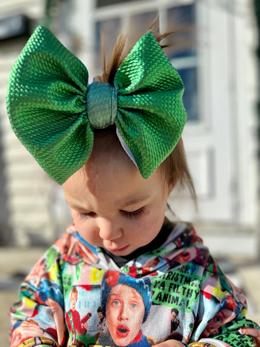 Shiny Green Pleather Bows